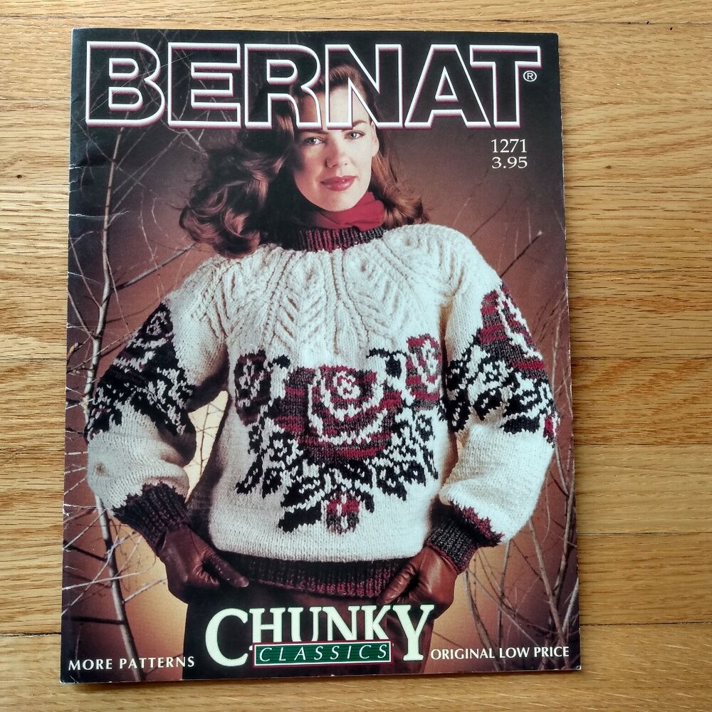 Vintage Chunky Sweater Knitting Pattern Book Bernat 1271 Thunderbird Rose
